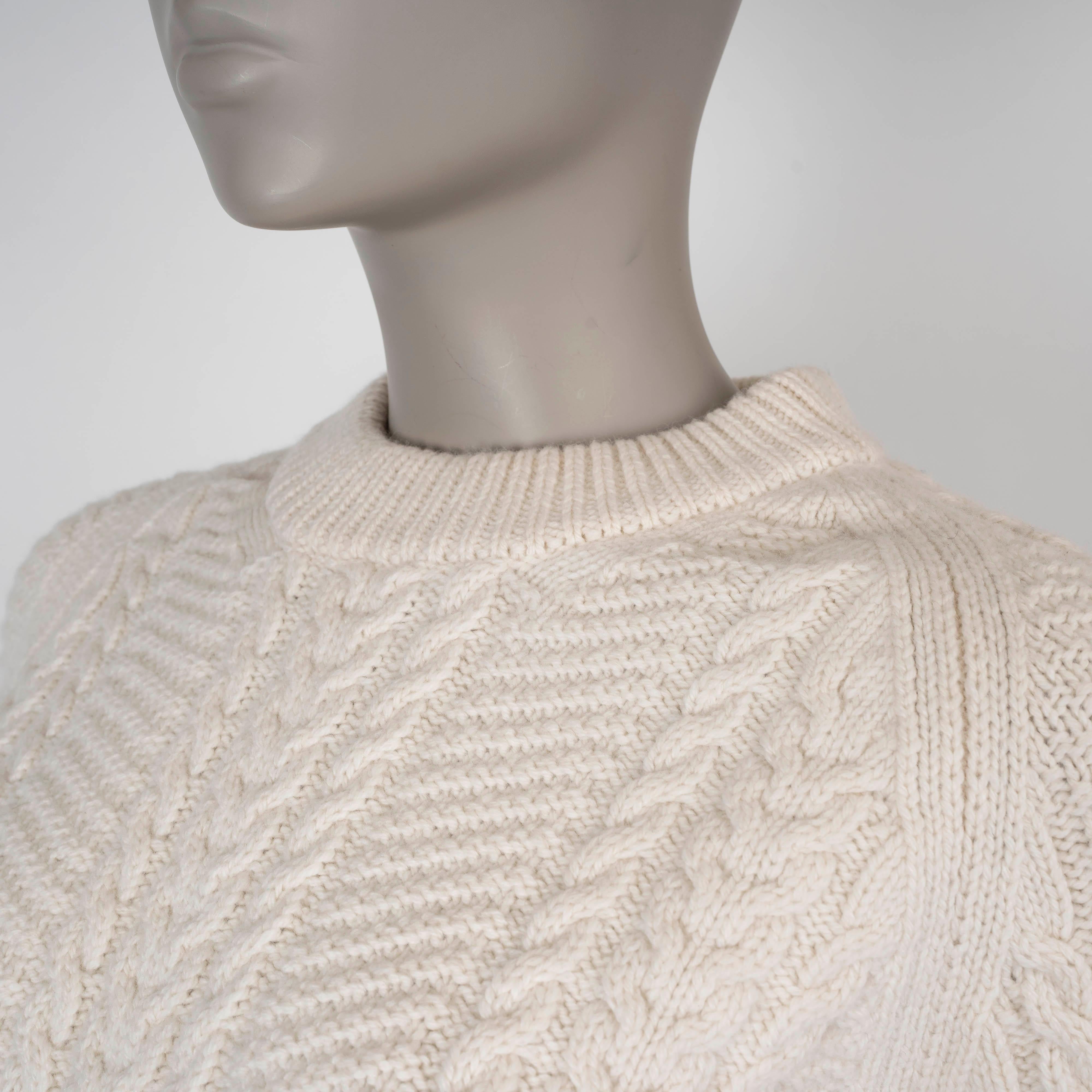 Women's ALEXANDER MCQUEEN cream & navy wool 2021 COLORBLOCK CABLE KNIT Sweater XS