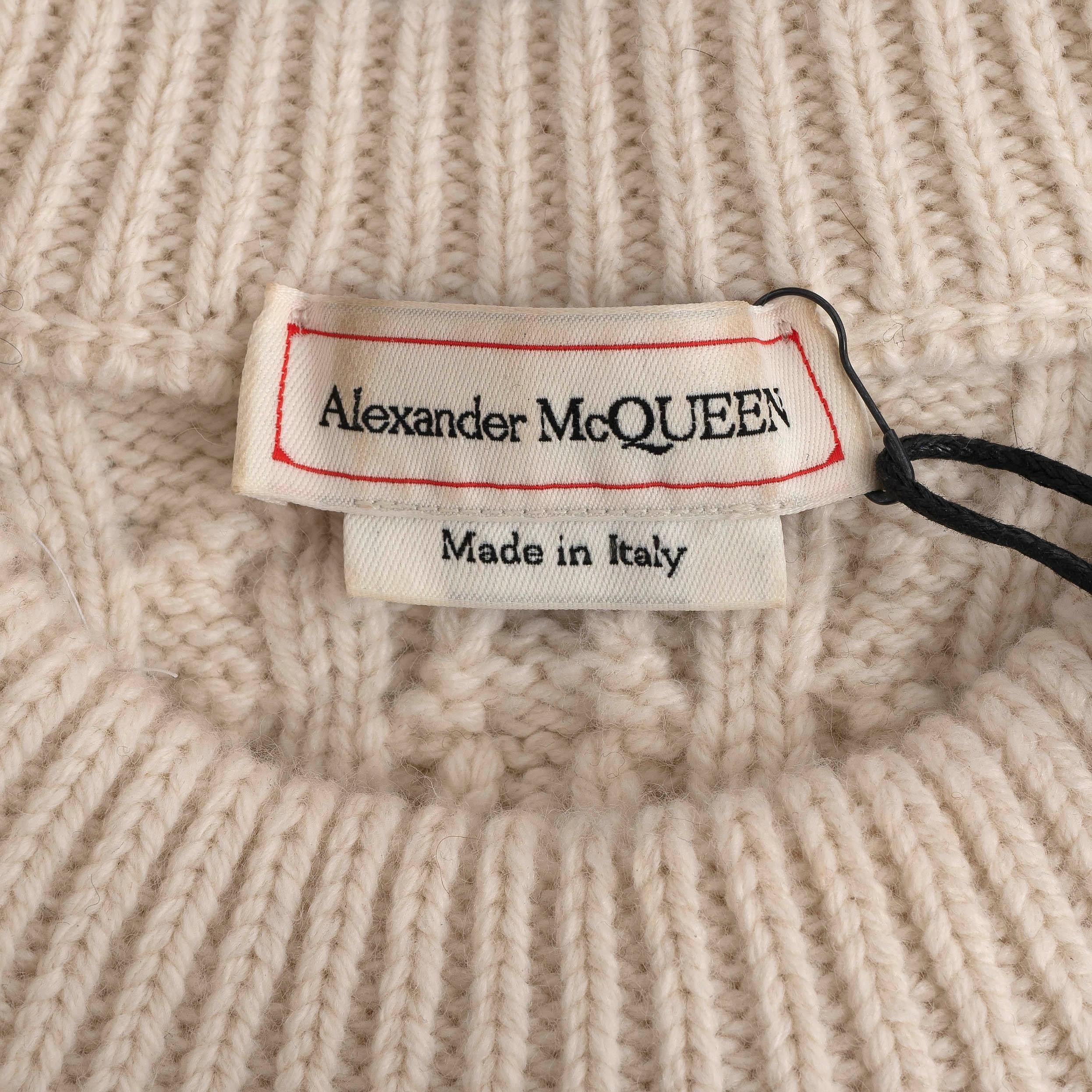ALEXANDER MCQUEEN cream & navy wool 2021 COLORBLOCK CABLE KNIT Sweater XS 2