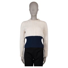 ALEXANDER MCQUEEN cream & navy wool 2021 COLORBLOCK CABLE KNIT Sweater XS