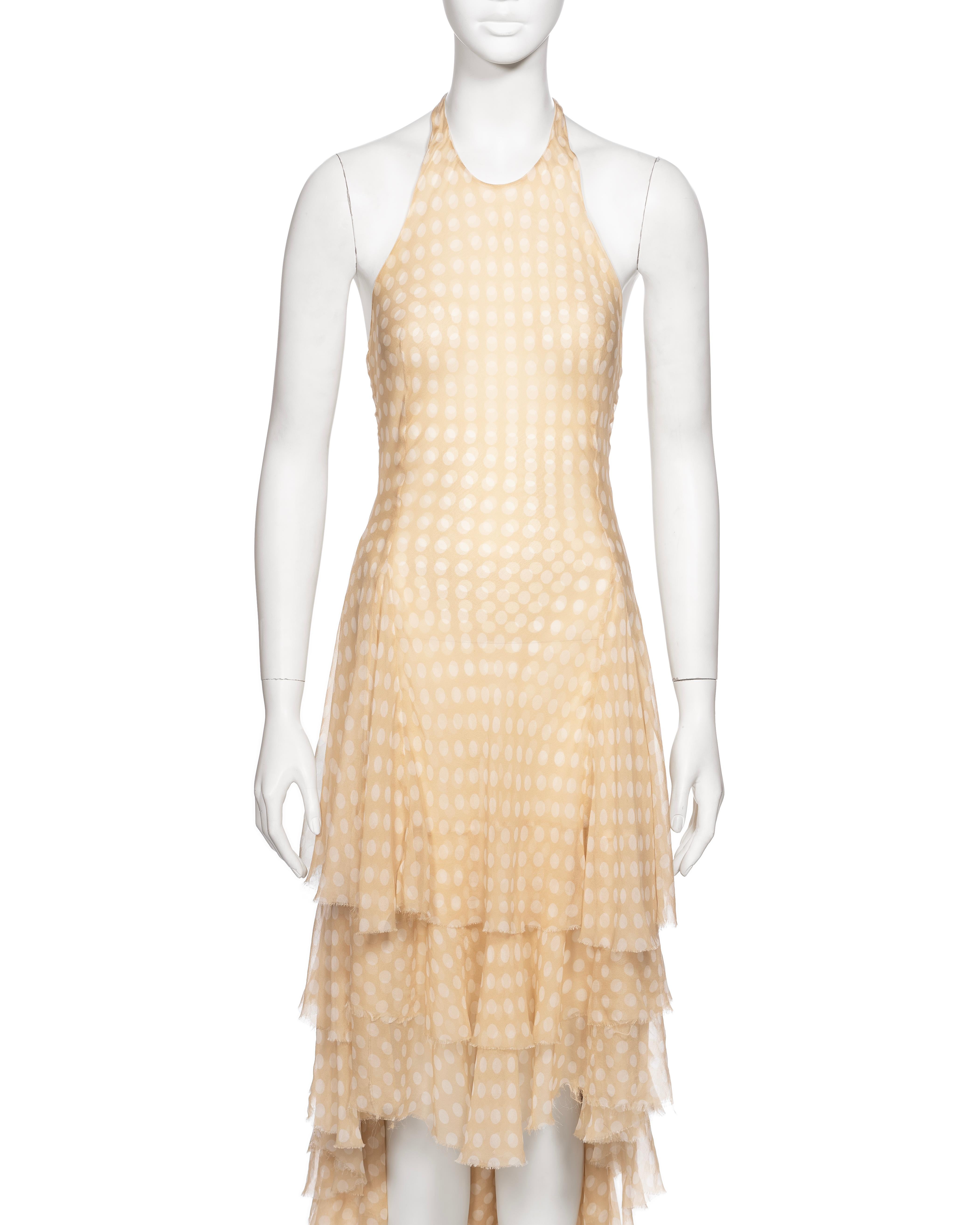 Alexander McQueen Cream Polka Dot Silk Chiffon Halter Neck Dress, SS 2002 In Good Condition For Sale In London, GB