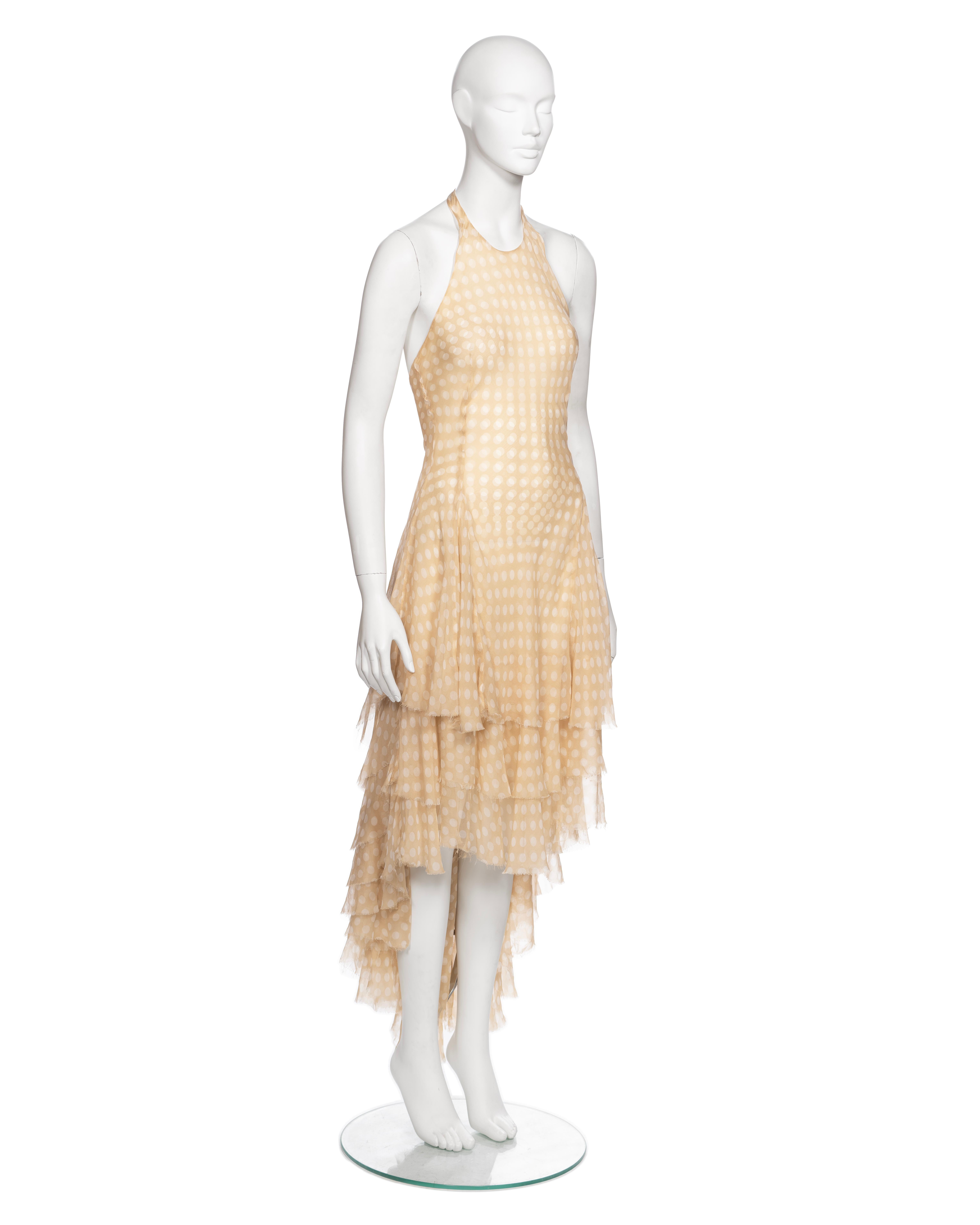 Alexander McQueen, robe à col bénitier en mousseline de soie crème à pois, printemps-été 2002 Pour femmes en vente