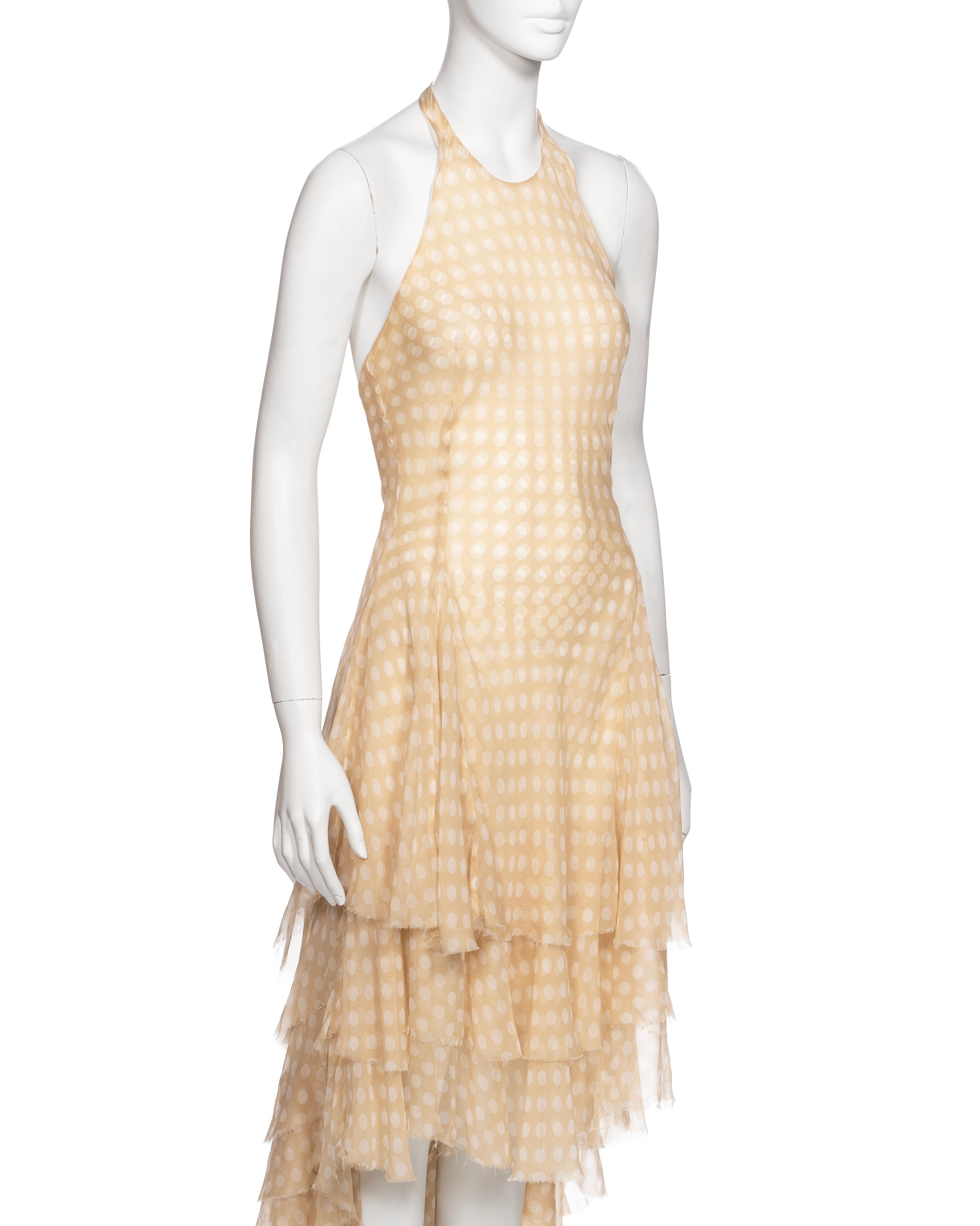Alexander McQueen, robe à col bénitier en mousseline de soie crème à pois, printemps-été 2002 en vente 1