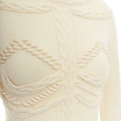 ALEXANDER MCQUEEN cream skeleton bustier cable knit dress US0 UK6 IT38 FR34 XS