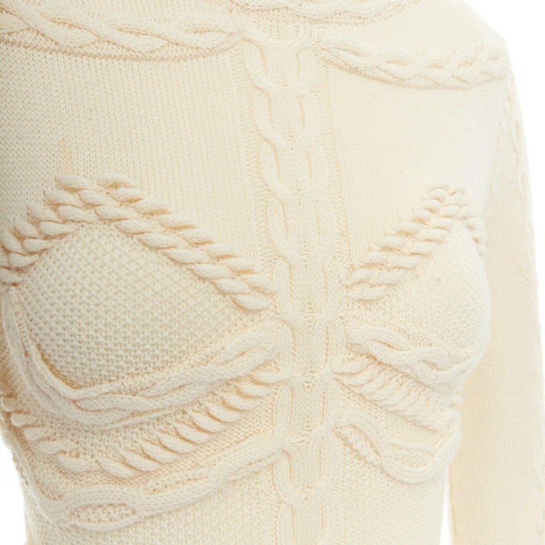 ALEXANDER MCQUEEN cream skeleton bustier cable knit dress US0 UK6 IT38 ...