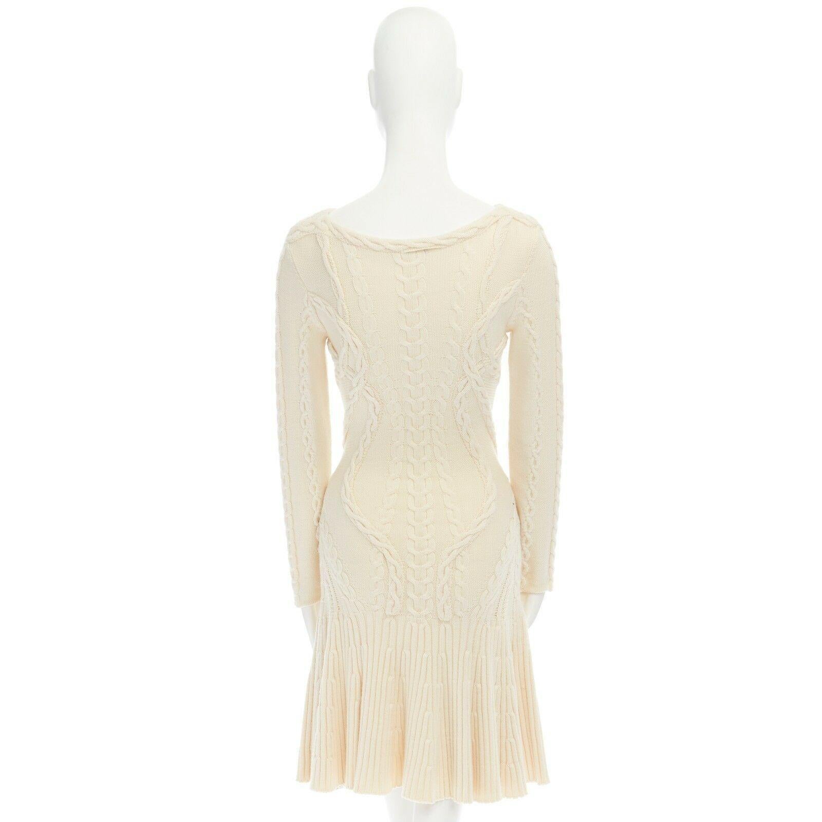 White ALEXANDER MCQUEEN cream skeleton bustier cable knit dress US0 UK6 IT38 FR34 XS