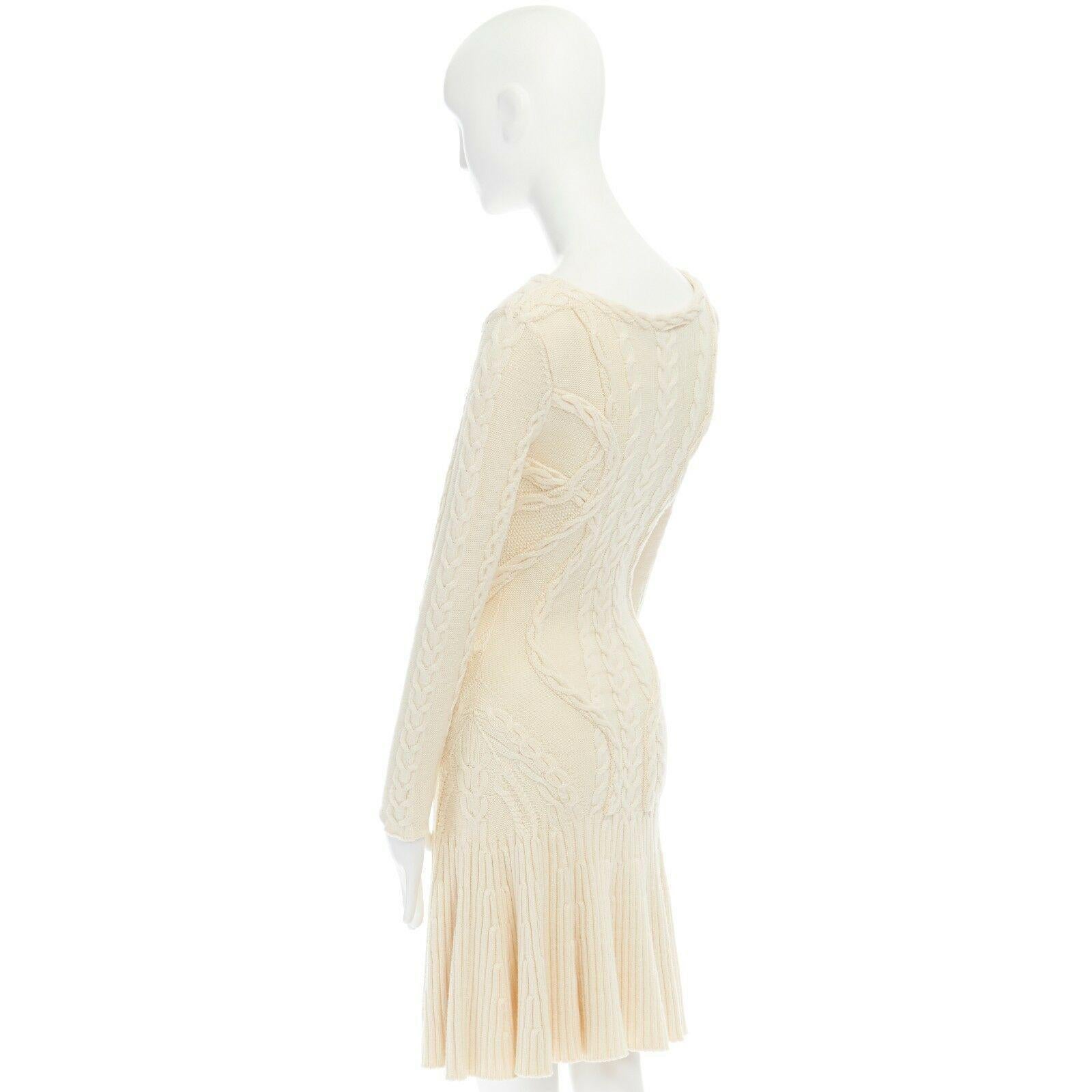 ALEXANDER MCQUEEN cream skeleton bustier cable knit dress US0 UK6 IT38 FR34 XS In Excellent Condition In Hong Kong, NT