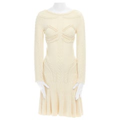 ALEXANDER MCQUEEN cream skeleton bustier cable knit dress US0 UK6 IT38 FR34 XS