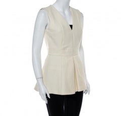 Alexander McQueen Cream V Neck Sleeveless Peplum Top M
