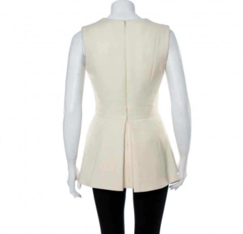 Gray Alexander McQueen Cream V Neck Sleeveless Peplum Top M For Sale
