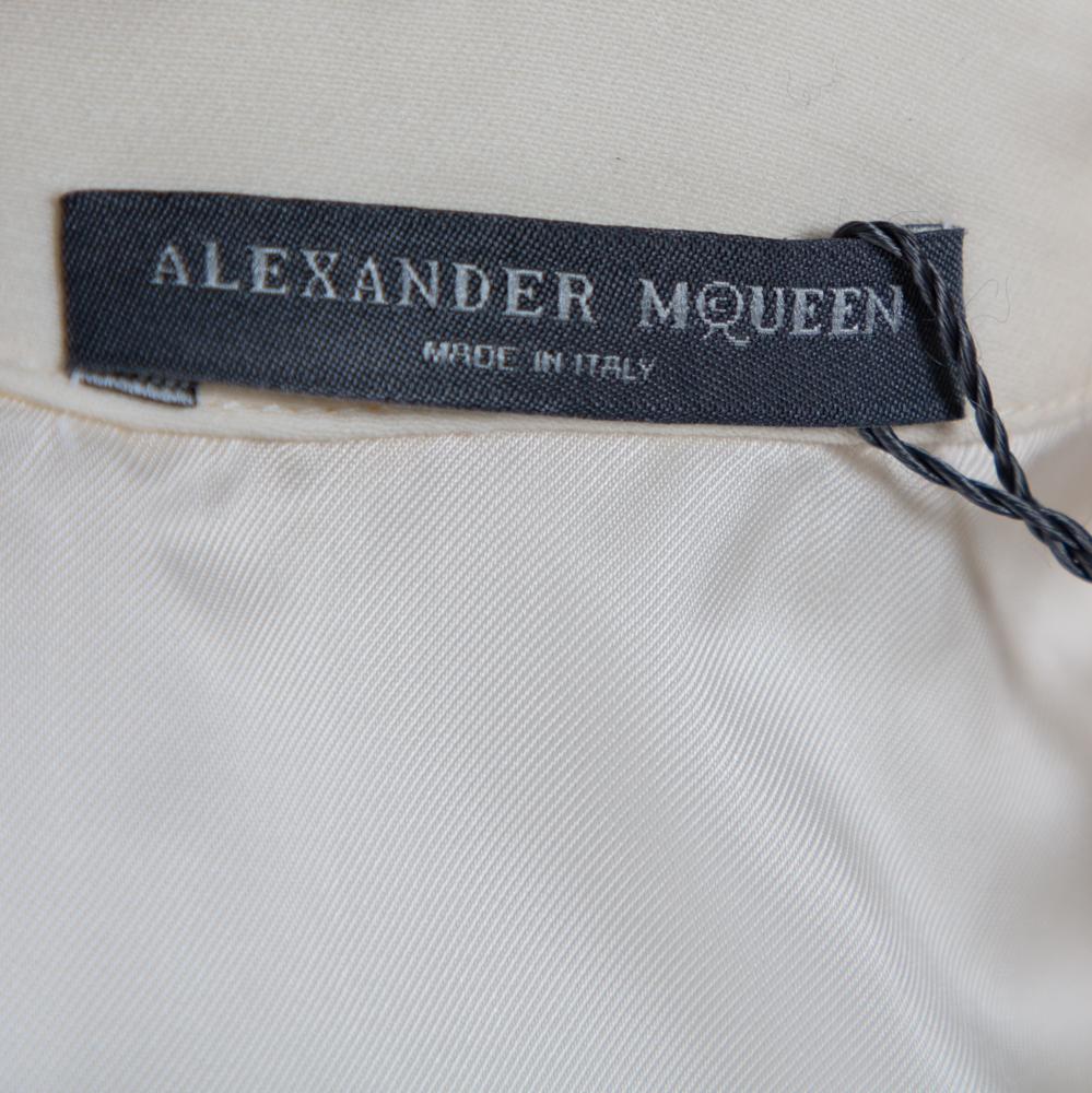 Gray Alexander McQueen Cream V Neck Sleeveless Peplum Top M For Sale