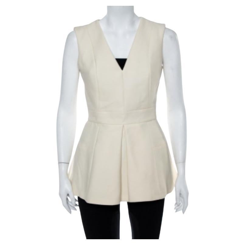 Alexander McQueen Cream V Neck Sleeveless Peplum Top M For Sale