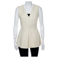 Alexander McQueen Cream V Neck Sleeveless Peplum Top M