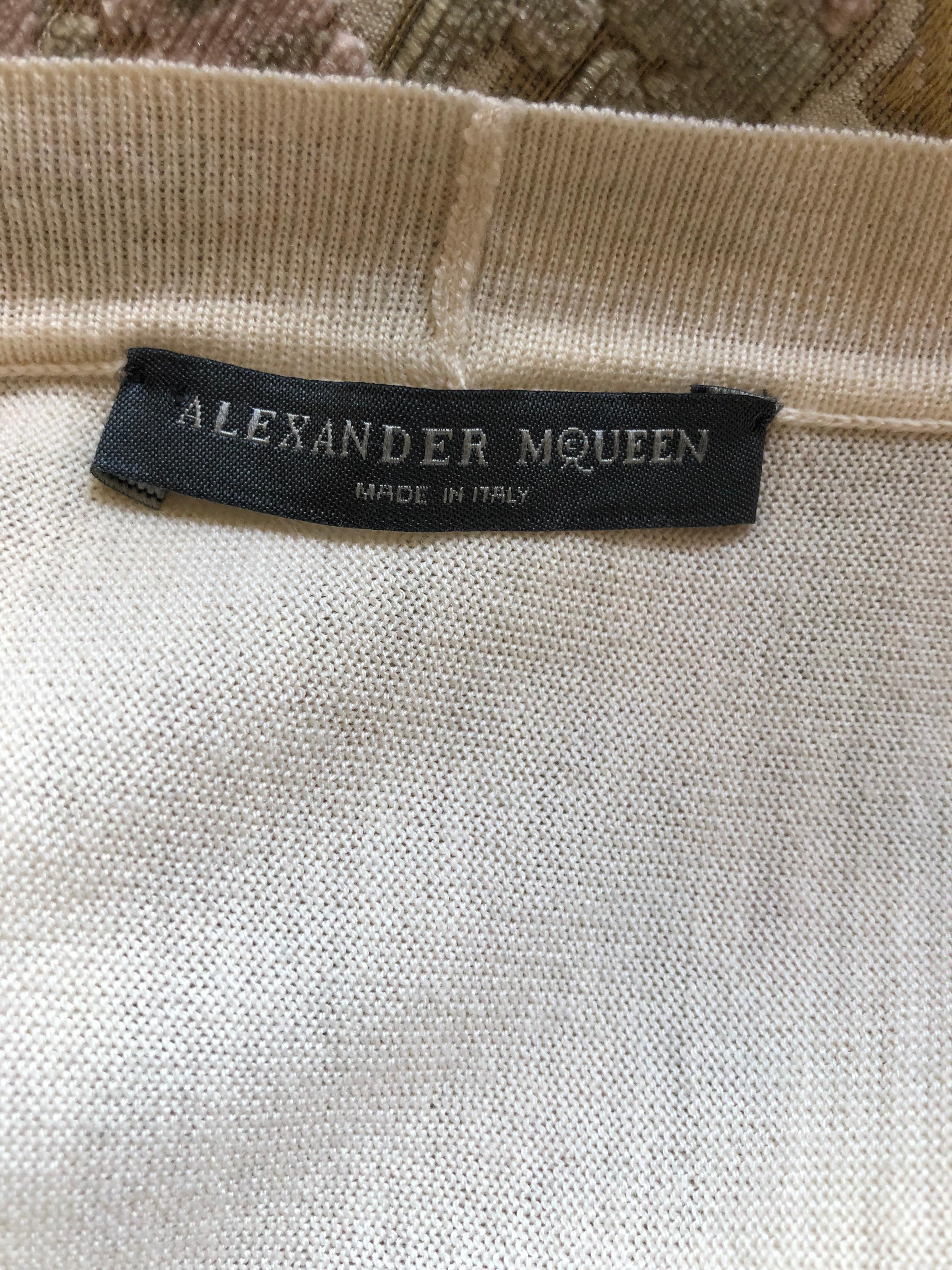 Women's Alexander McQueen Cream Very Fine Wool Draped Peplum Cardigan