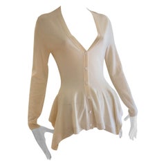 Alexander McQueen Cream Very Fine Wool Draped Peplum Cardigan