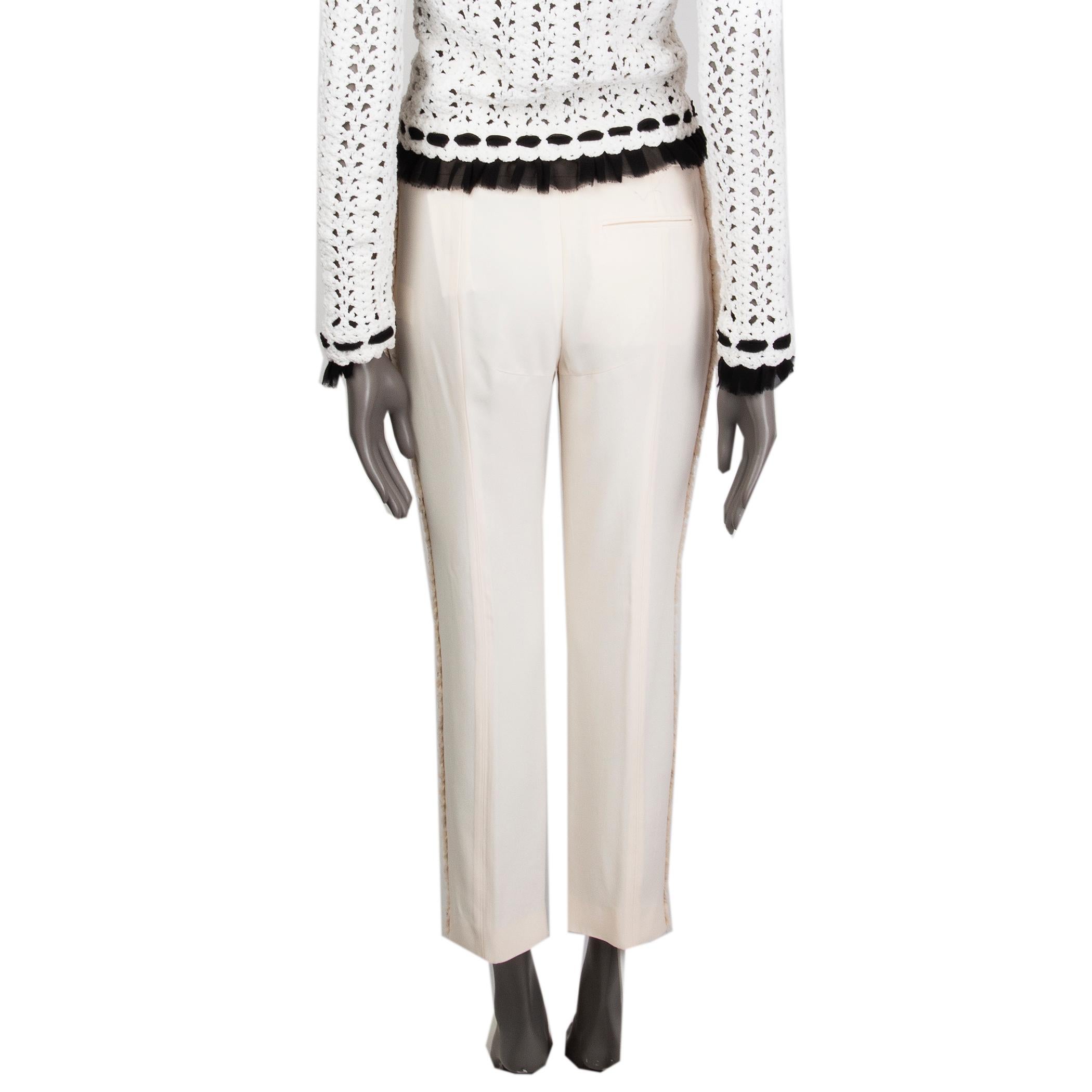 Gray ALEXANDER MCQUEEN cream viscose EMBELLISHED SIDE STRIPE Pants 40 S For Sale