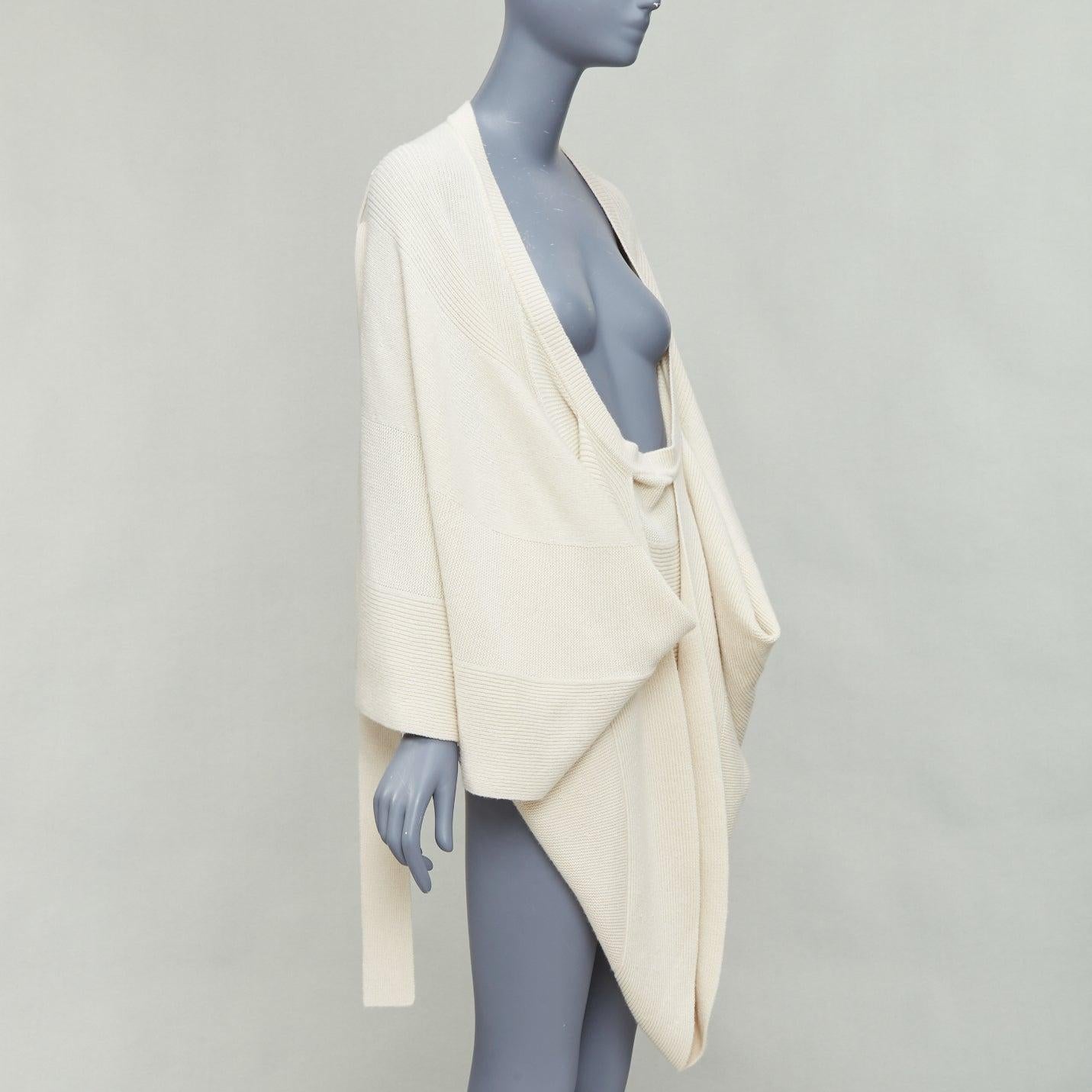 Gray ALEXANDER MCQUEEN cream wool cashmere silk draped scoop neck sweater