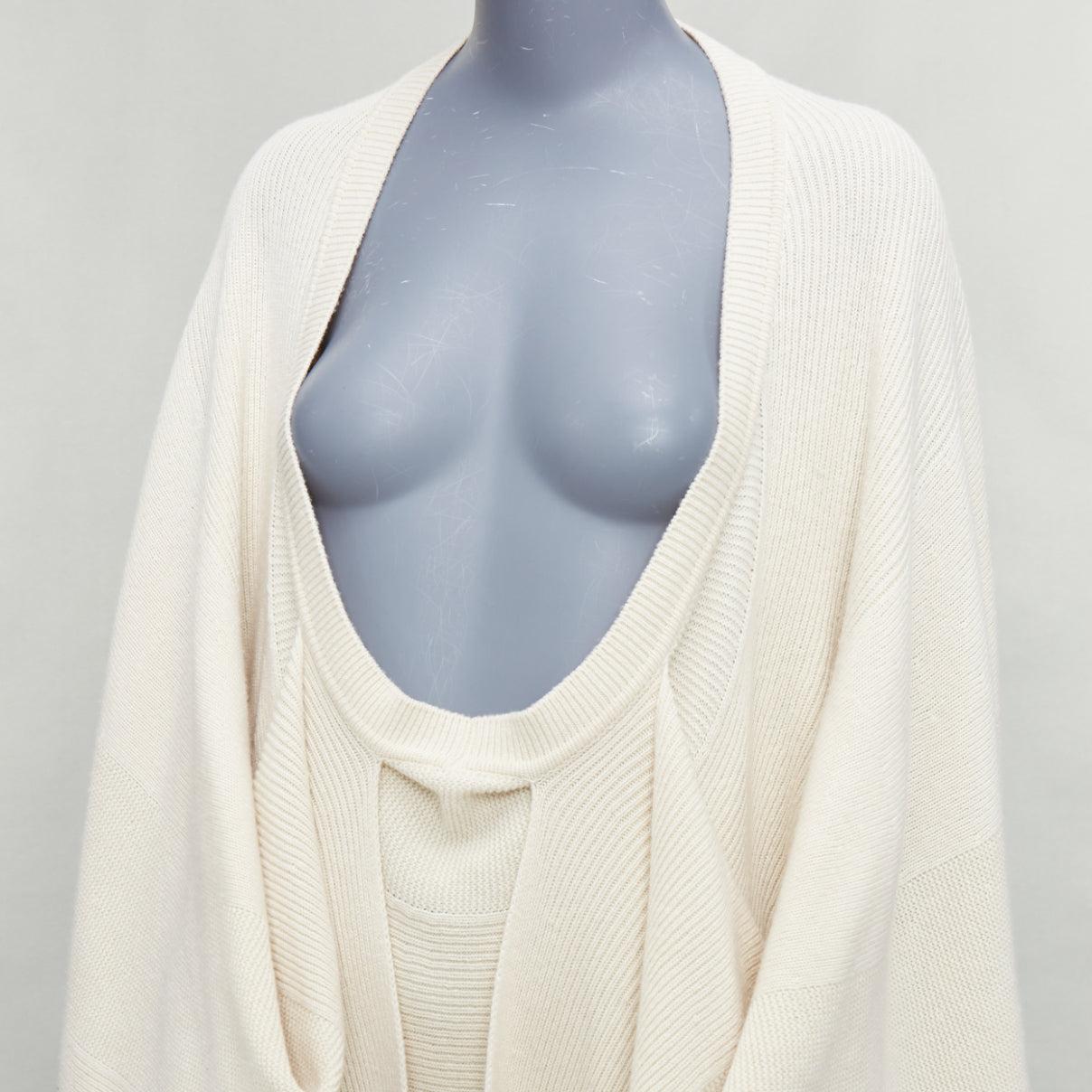 ALEXANDER MCQUEEN cream wool cashmere silk draped scoop neck sweater 2