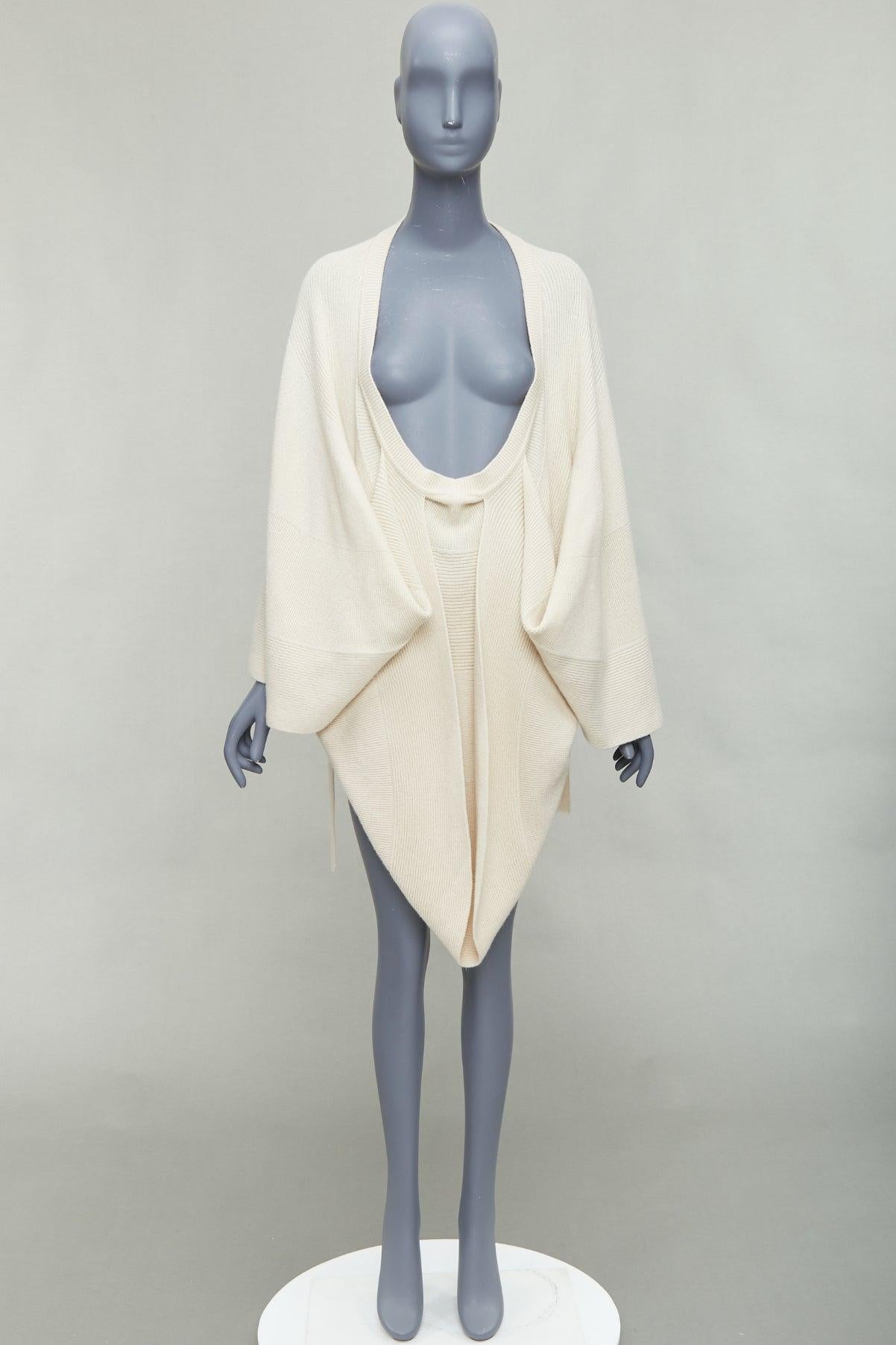ALEXANDER MCQUEEN cream wool cashmere silk draped scoop neck sweater 4