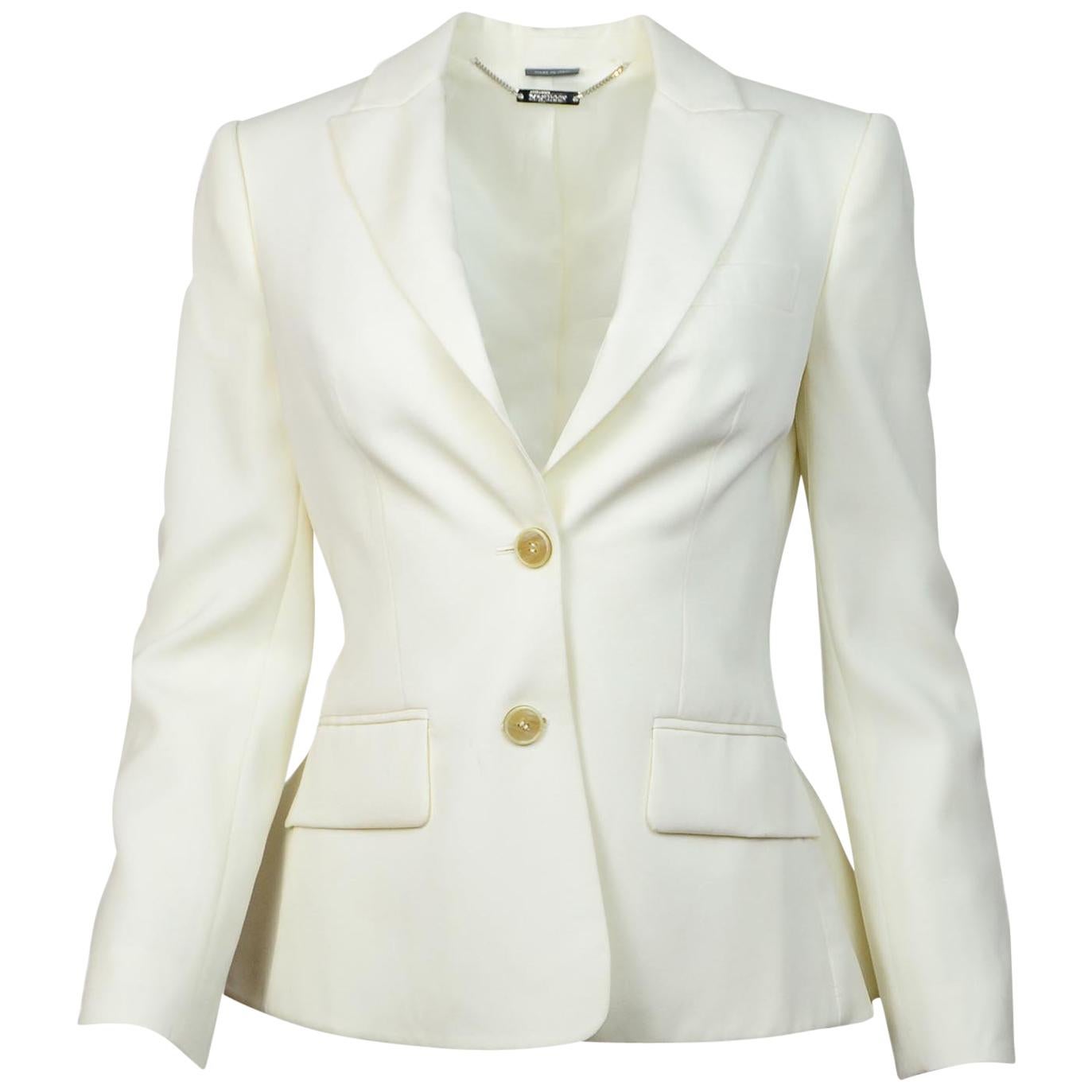 Alexander McQueen Cream Wool Jacket W/ Peplum Back Sz 40