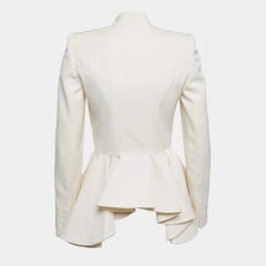 Alexander McQueen Cream Wool Ruffled Peplum Blazer S