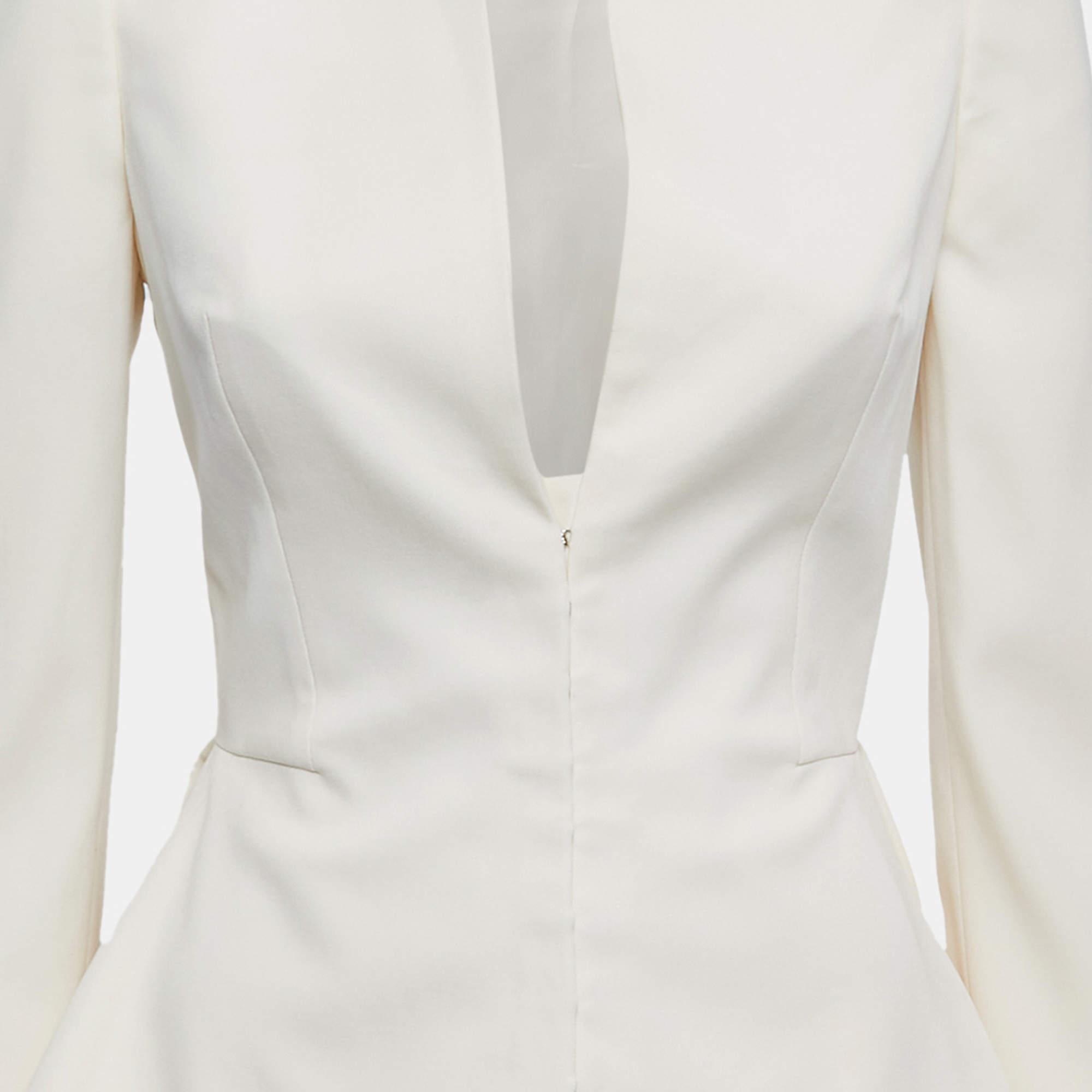 Alexander McQueen Cream Wool Ruffled Peplum Blazer S In Good Condition In Dubai, Al Qouz 2