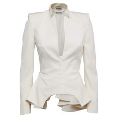 Alexander McQueen Cream Wool Ruffled Peplum Blazer S