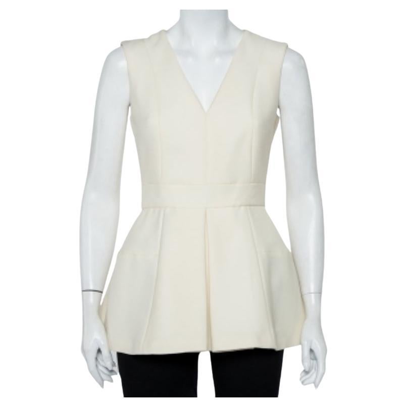 Alexander McQueen Cream Wool & Silk Sleeveless Peplum Top S For Sale