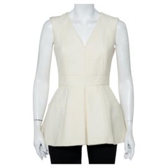 Alexander McQueen Cream Wool & Silk Sleeveless Peplum Top S