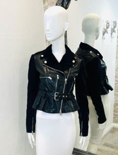 Alexander McQueen Cropped Peplum Leather & Wool Biker Jacket