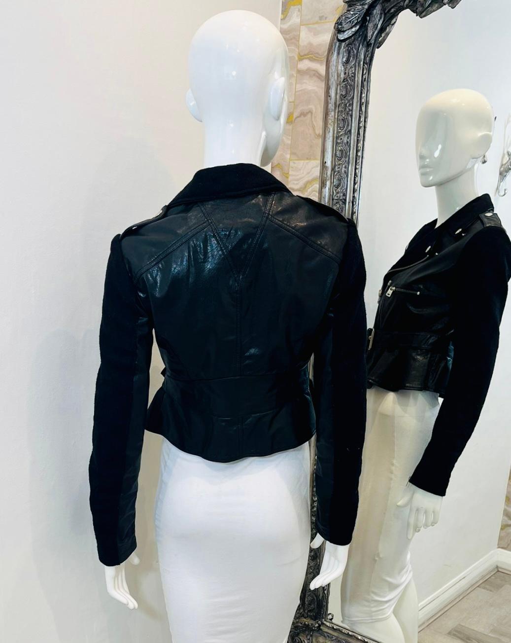 Women's Alexander McQueen Cropped Peplum Leather & Wool Biker Jacket