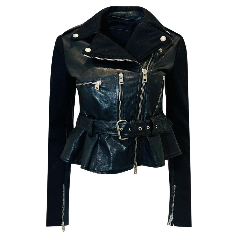Alexander McQueen Cropped Peplum Leather & Wool Biker Jacket