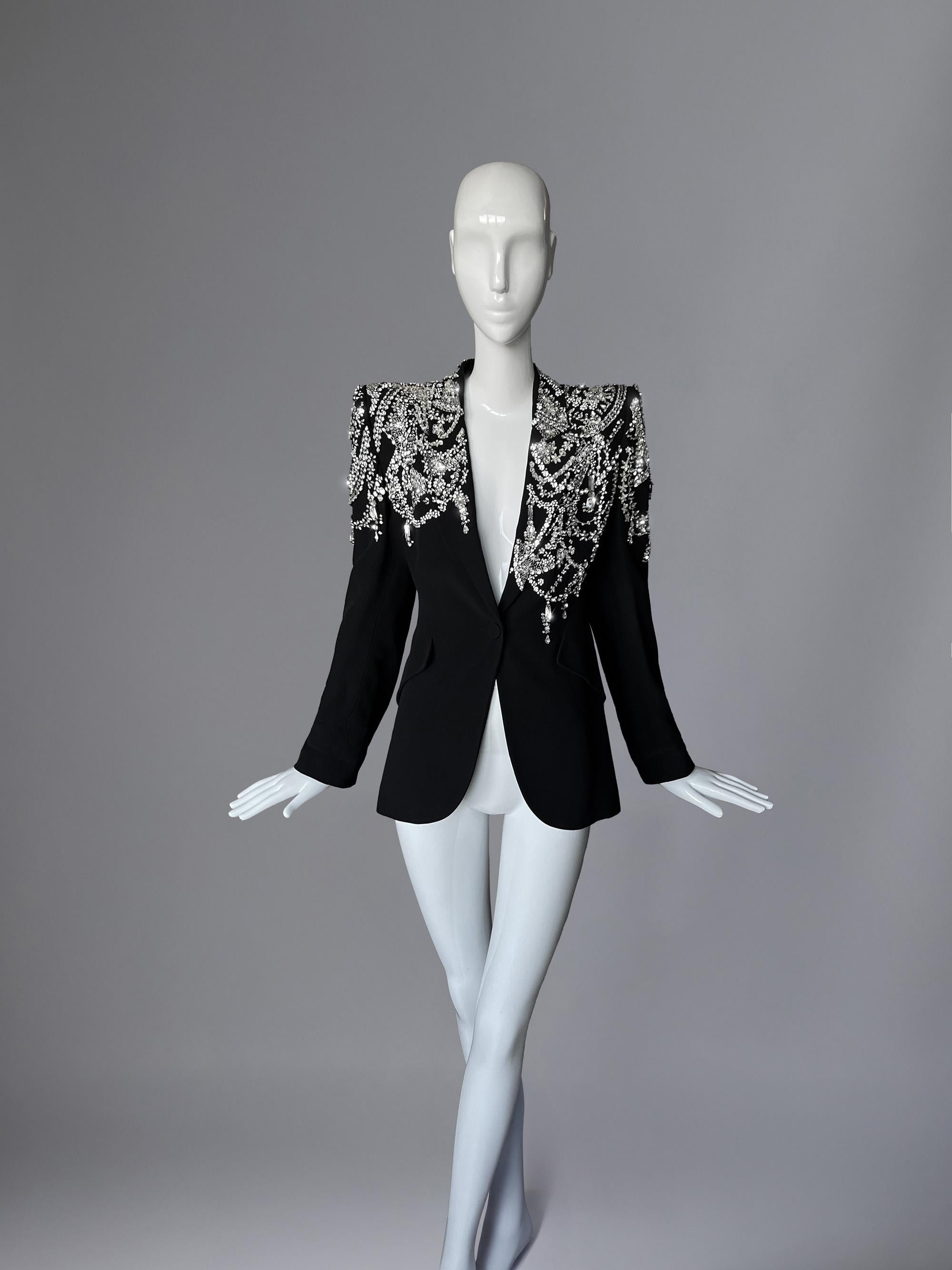 Spectacular Alexander Mcqueen SS 2022 Crystal Embellished Jacket Black For Sale 6