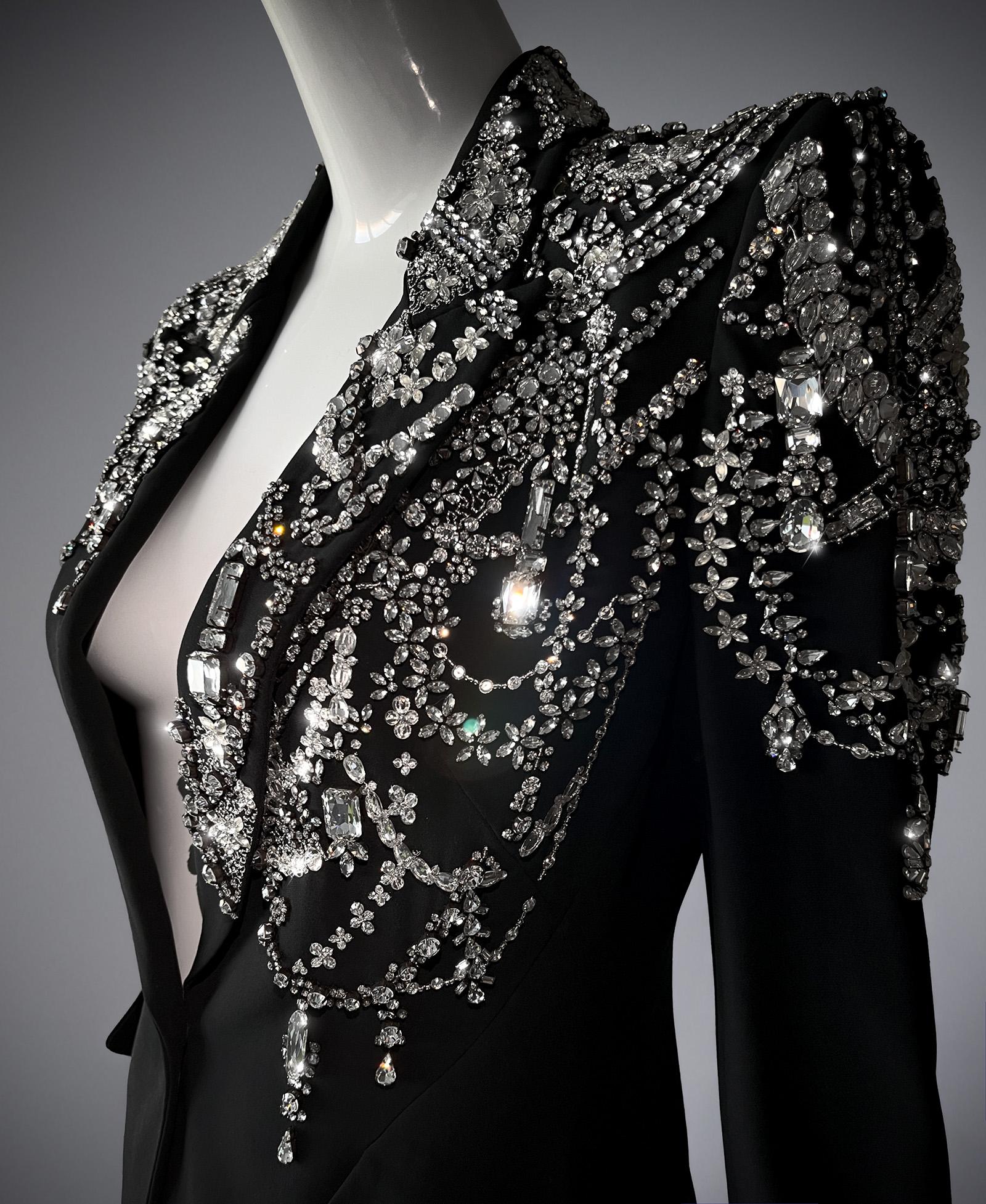 Women's Spectacular Alexander Mcqueen SS 2022 Crystal Embellished Jacket Black For Sale