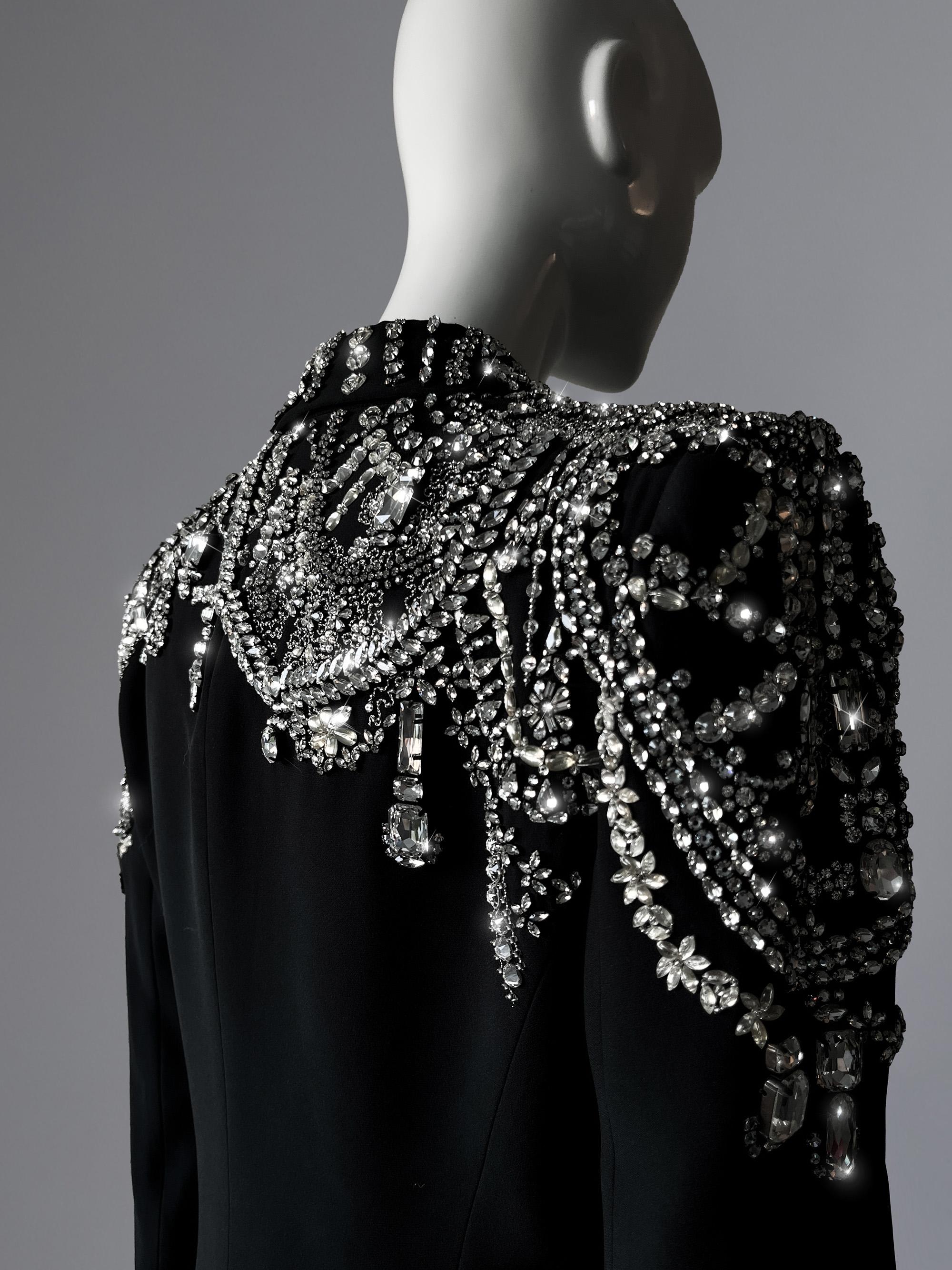 Spectacular Alexander Mcqueen SS 2022 Crystal Embellished Jacket Black For Sale 1
