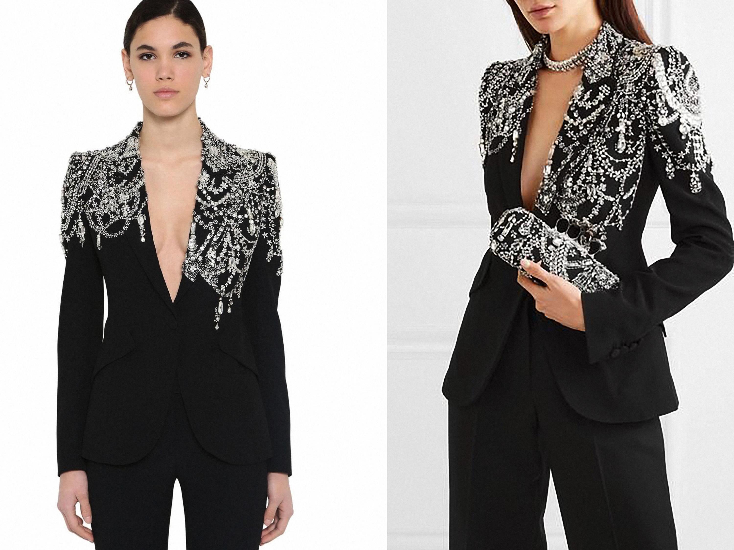 Spectacular Alexander Mcqueen SS 2022 Crystal Embellished Jacket Black For Sale 4