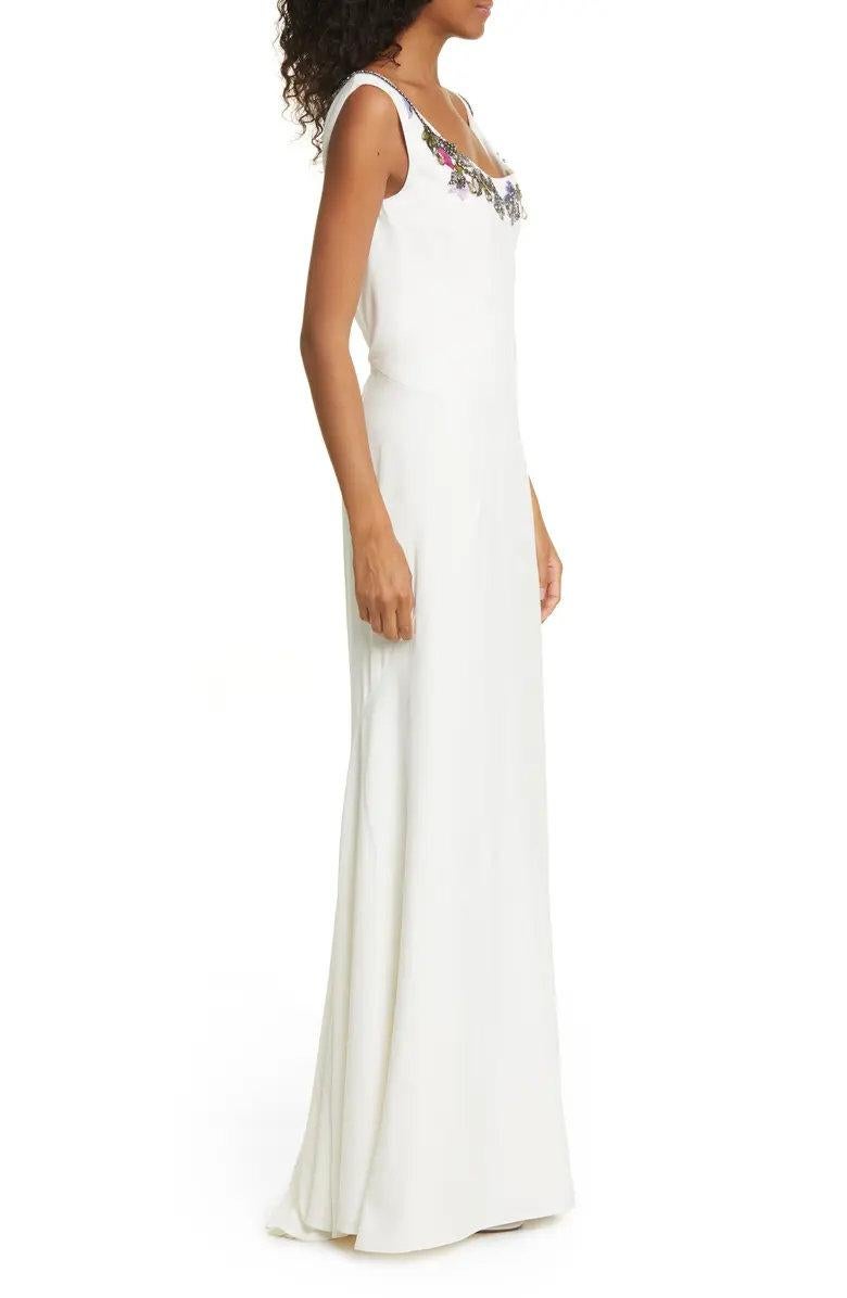 Women's Alexander McQueen Crystal Embellished Crepe Sheath Gown in White NWT