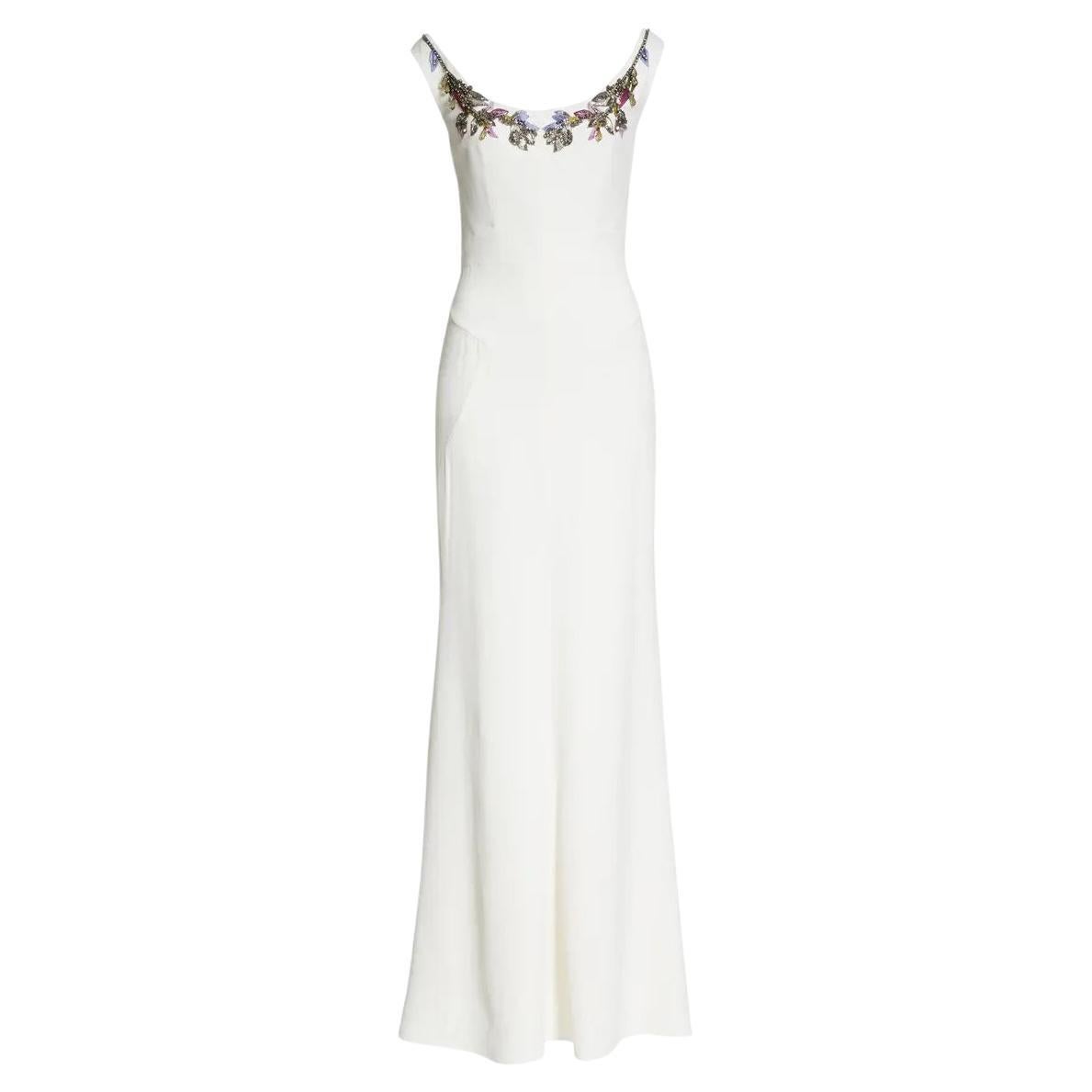 Alexander McQueen Crystal Embellished Crepe Sheath Gown in White NWT