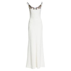 Alexander McQueen Crystal Embellished Crepe Sheath Gown in White NWT