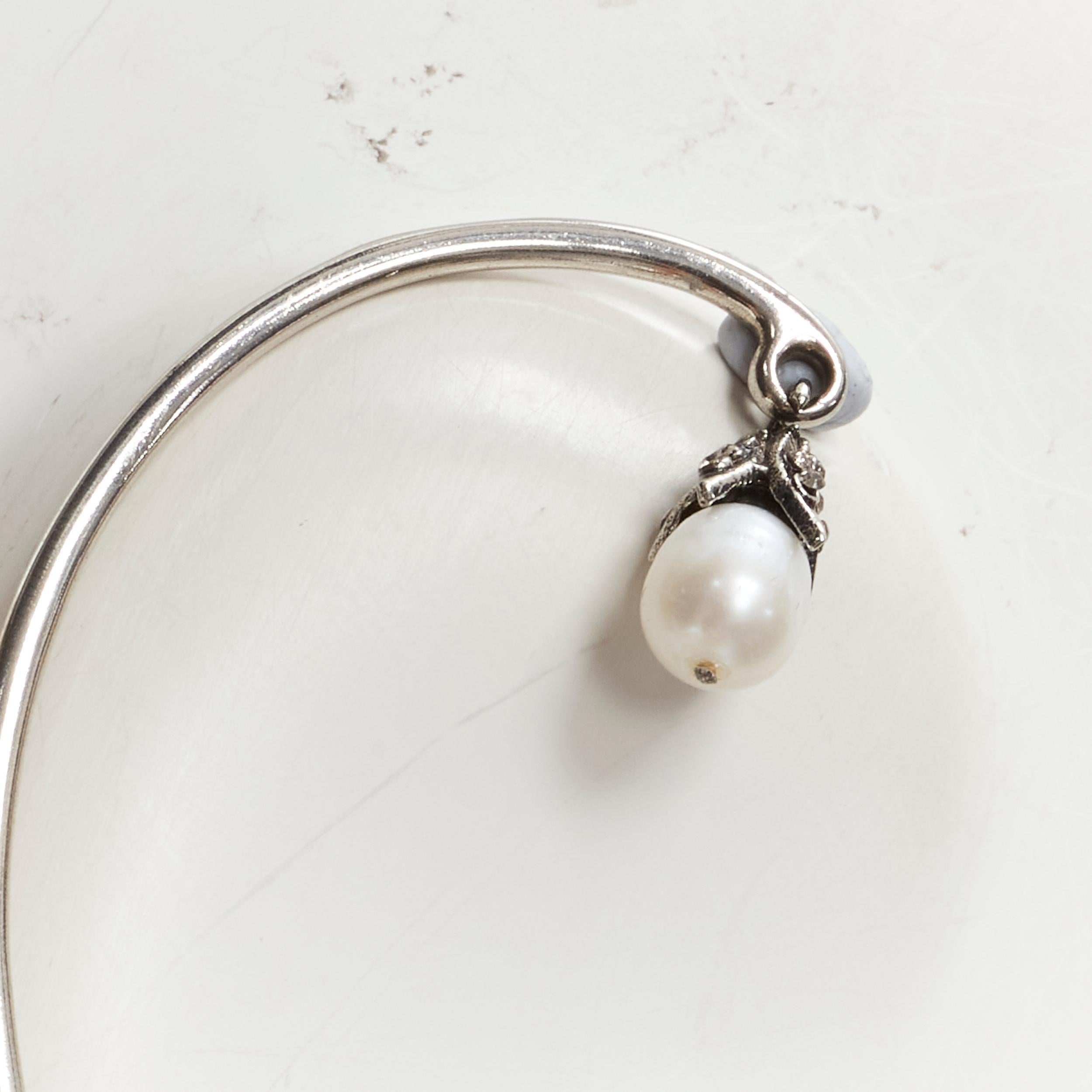 Gray ALEXANDER MCQUEEN crystal jewel pearl bead crystal skull cuff dangling earring