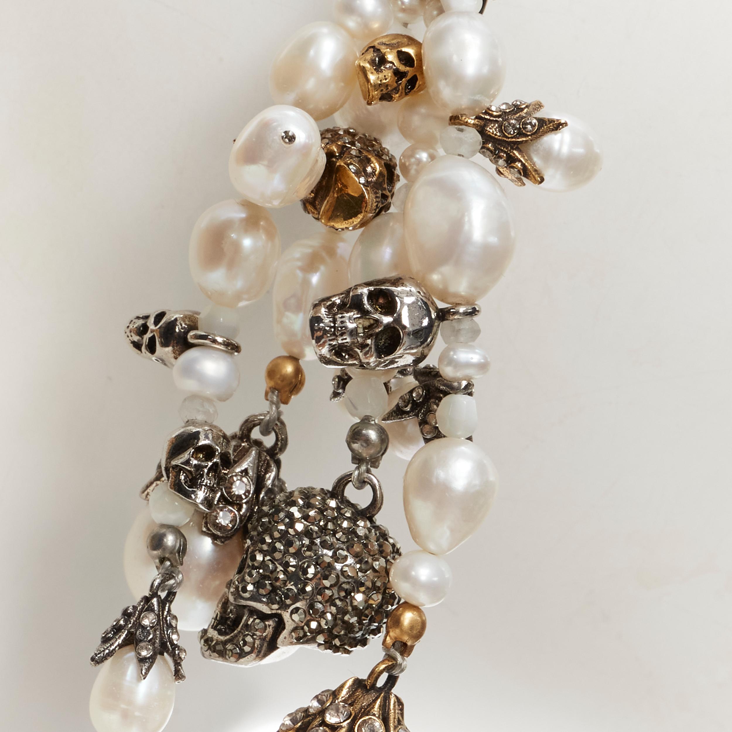 Women's ALEXANDER MCQUEEN crystal jewel pearl bead crystal skull cuff dangling earring