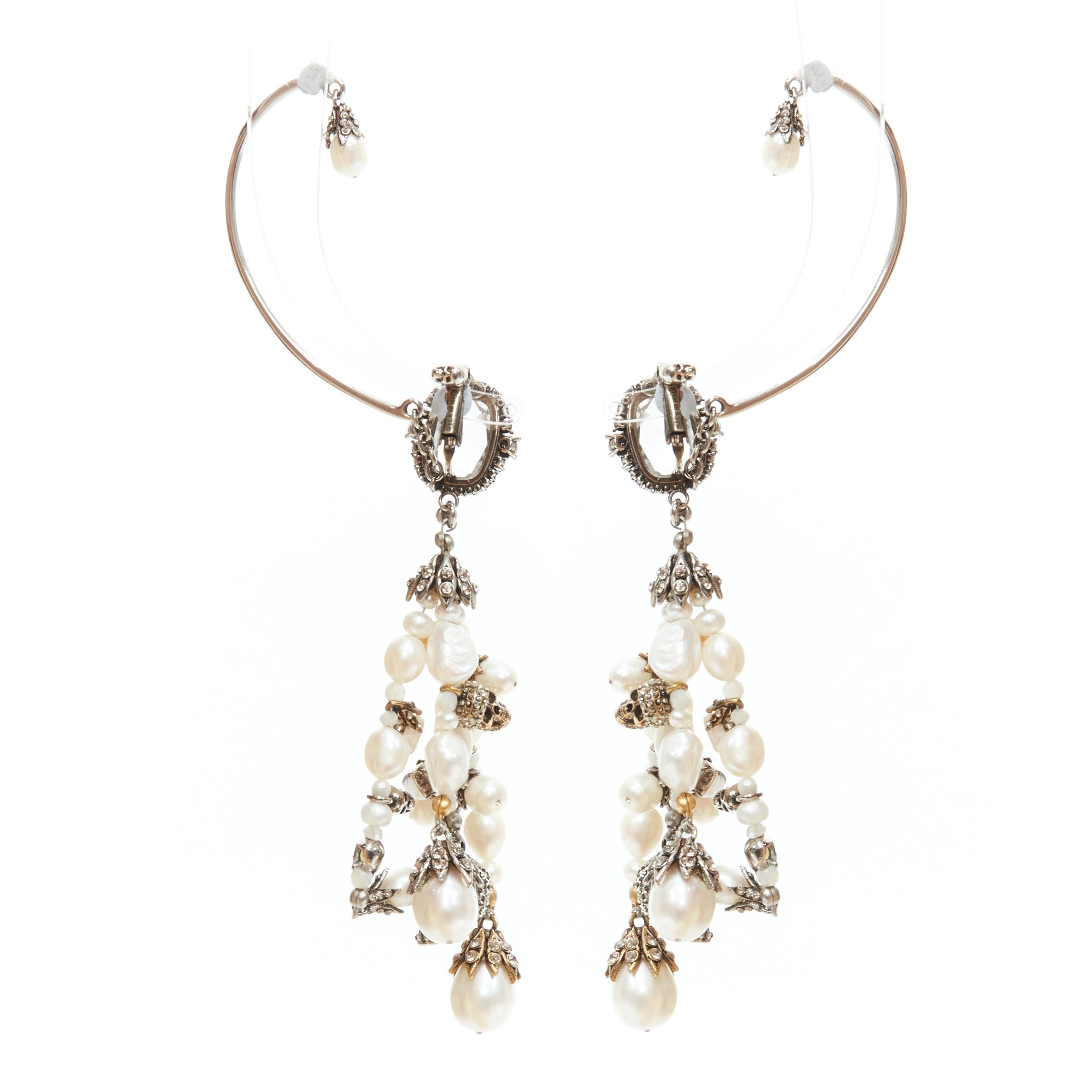 ALEXANDER MCQUEEN crystal jewel pearl bead crystal skull cuff dangling earring 1