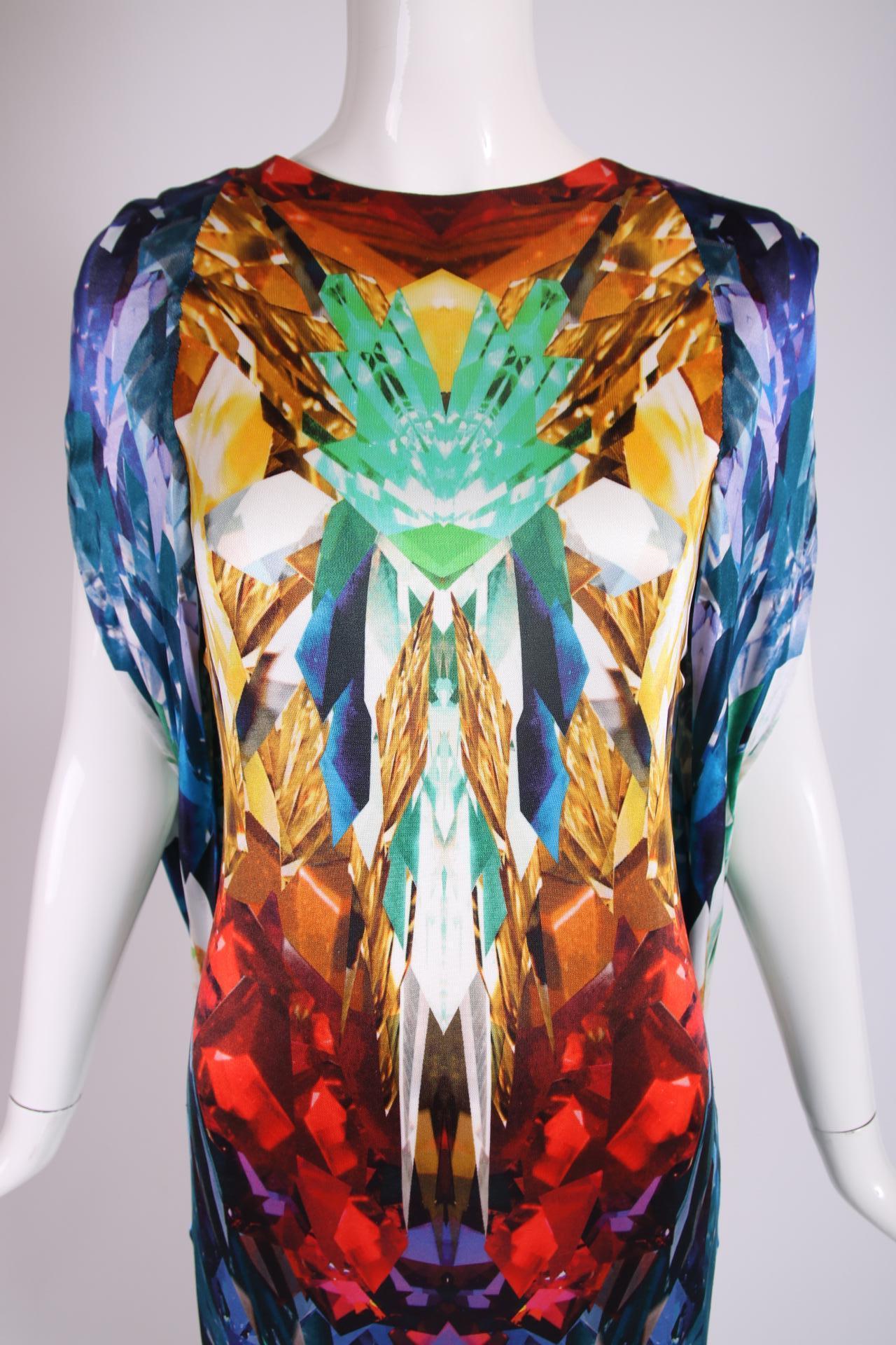 Alexander McQueen Crystal Kaleidoscope Dress w/Cape S/S 2009 Natural Distinction In Excellent Condition For Sale In Studio City, CA