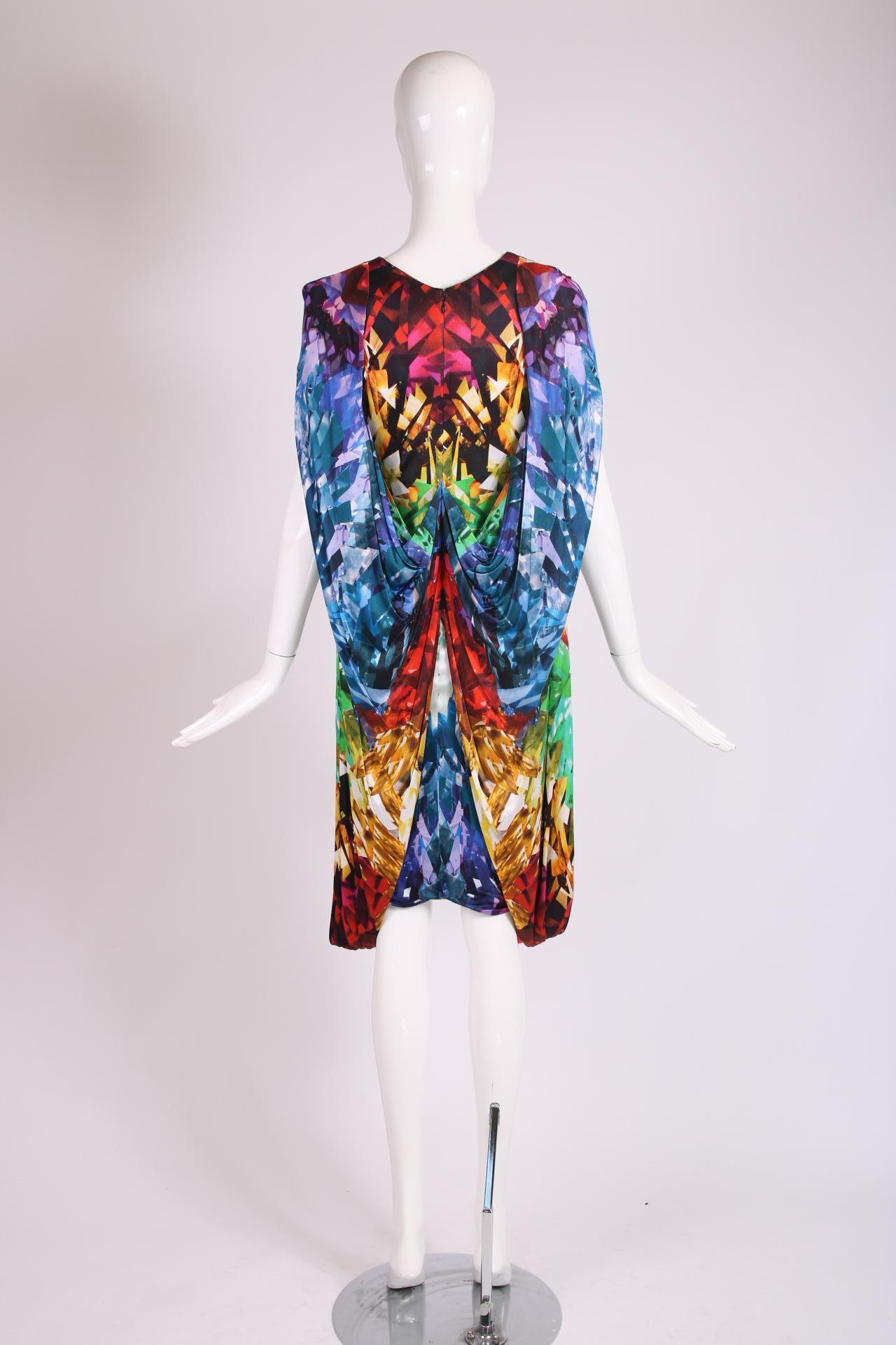 Women's Alexander McQueen Crystal Kaleidoscope Dress w/Cape S/S 2009 Natural Distinction For Sale