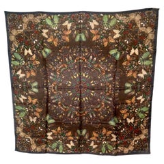Alexander McQueen Damien Hirst Capaneus Butterfly Navy Blue Silk Shawl with Box