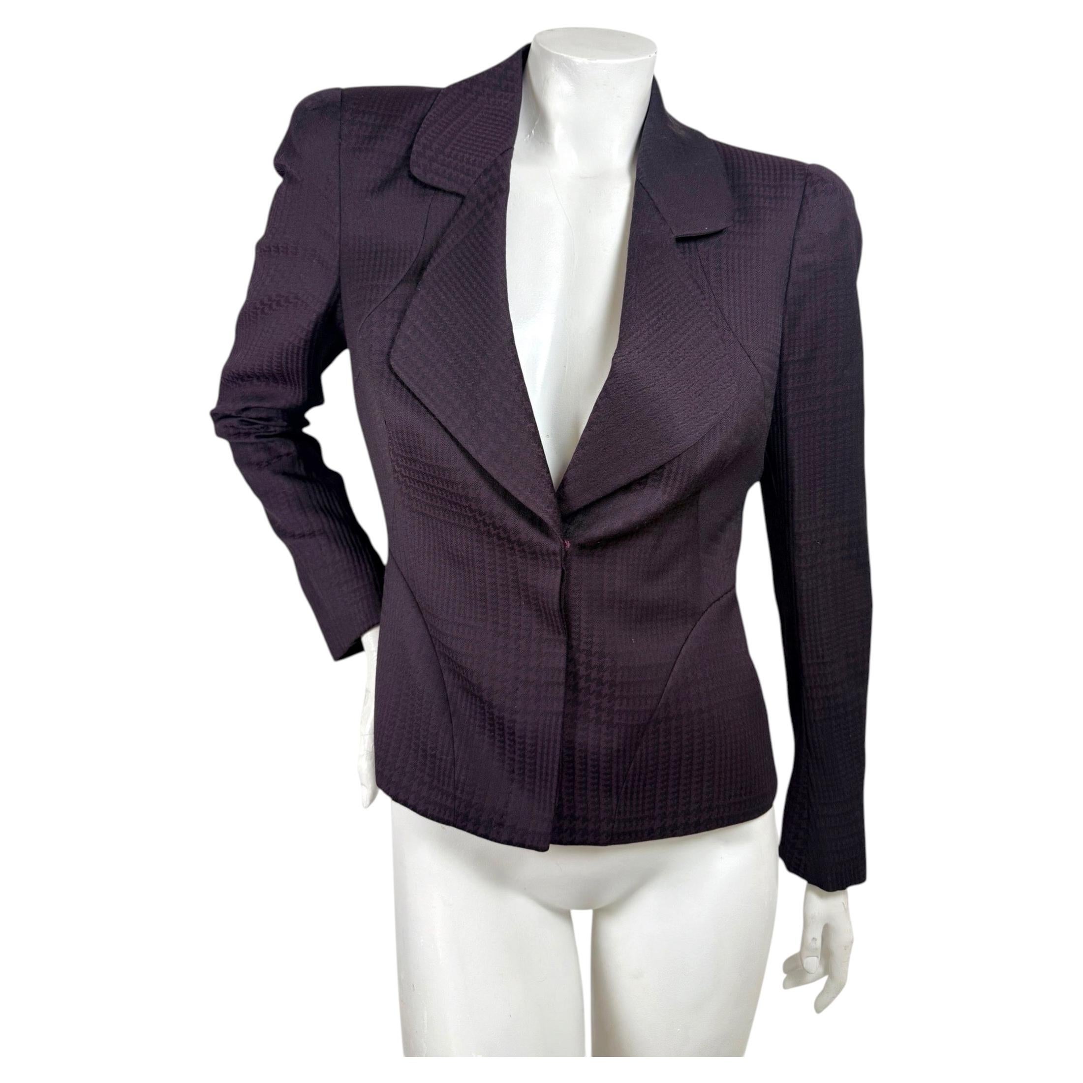 Alexander McQueen Dark Aubergine Sculptural Jacquard Tailored Blazer IT 44 For Sale