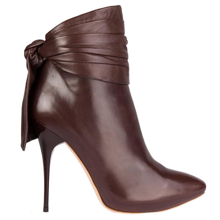 ALEXANDER MCQUEEN dark brown leather PLEATED Ankle Boots Shoes 39.5 at ...