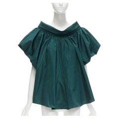 ALEXANDER MCQUEEN dark green puff sleeve bateau high collar flare top IT38 XS