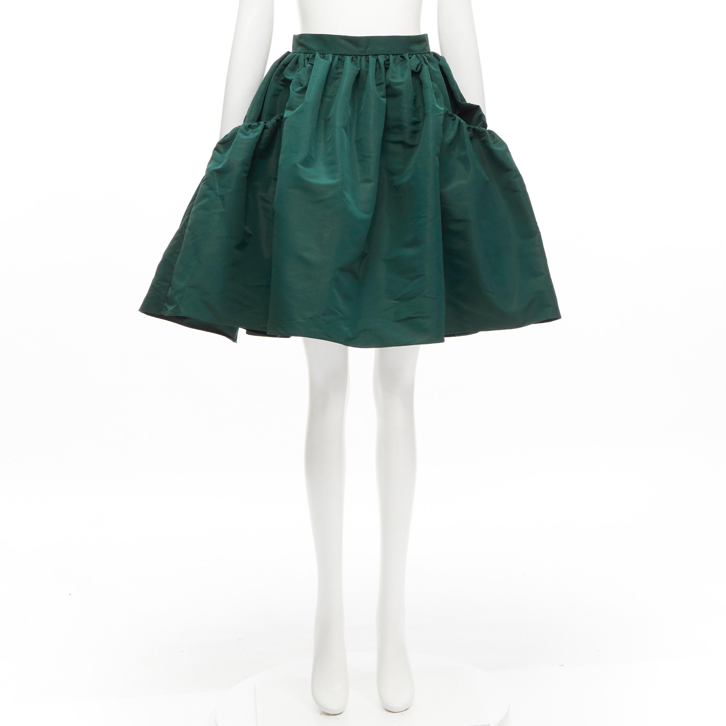 ALEXANDER MCQUEEN dark green taffeta gathered A-line puff skirt IT38 XS 5