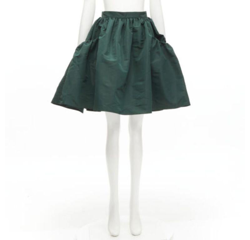 ALEXANDER MCQUEEN dark green taffeta gathered A-line puff skirt IT38 XS For Sale 4