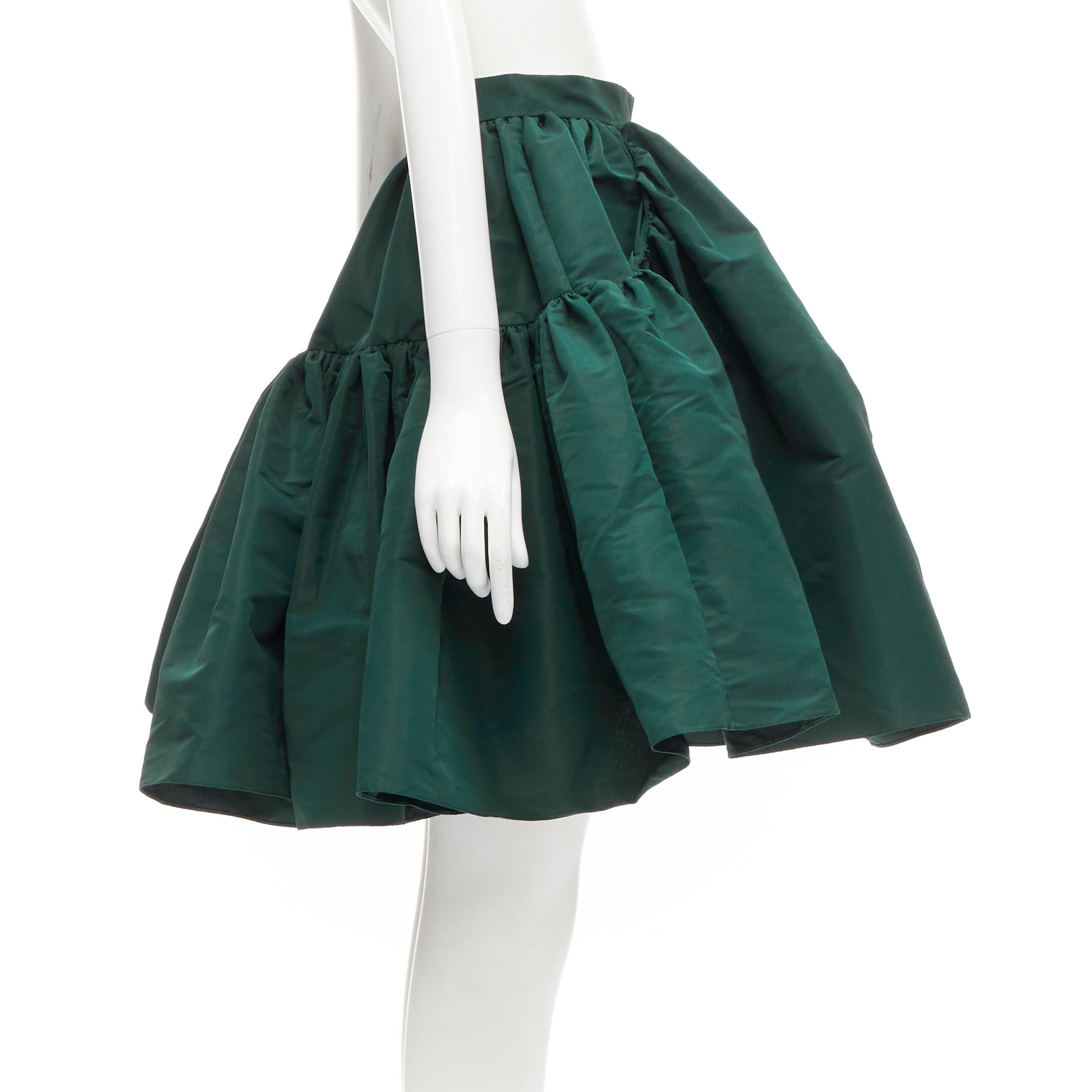 ALEXANDER MCQUEEN dark green taffeta gathered A-line puff skirt IT38 XS In Excellent Condition In Hong Kong, NT